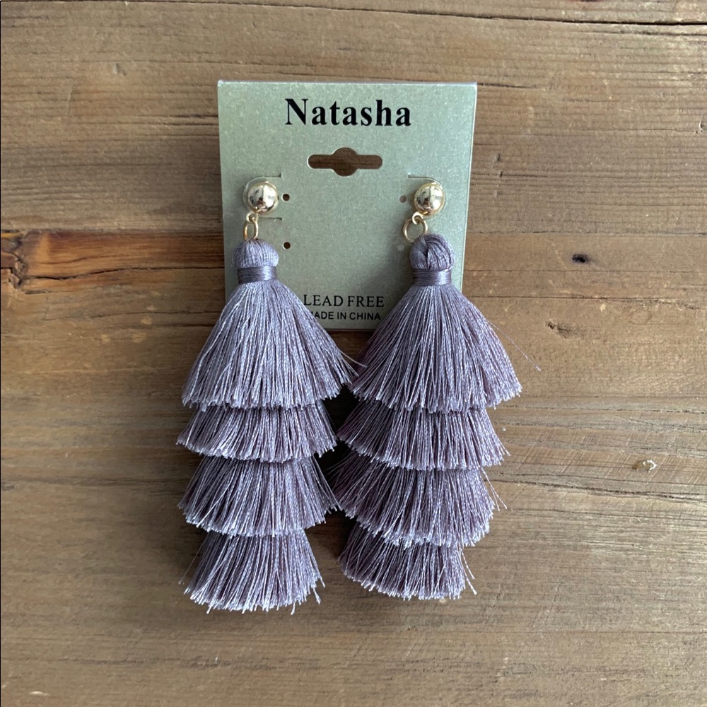 Natasha: Gray Tassel Earrings